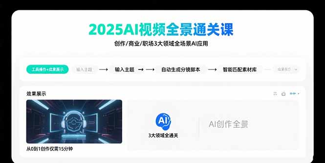 2025AI视频全景通关课：涵盖创作/商业/职场3大领域  掌握AI全场景应用-亚特