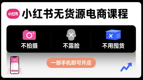 小红书无货源电商课程，不拍摄不露脸不用囤货，一部手机即可开店-亚特