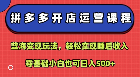 拼多多开店运营课程：蓝海变现玩法，轻松实现睡后收入，零基础小白也可日入5张-亚特