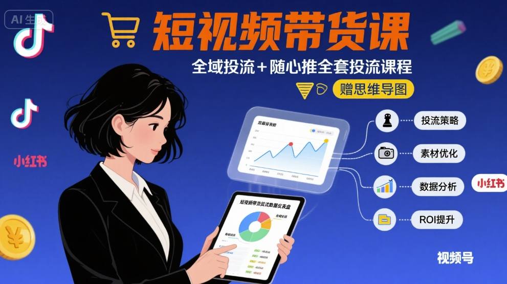 最新短视频带货课，全域投流+随心推全套投流课程+思维导图-亚特