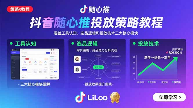 抖音随心推投放策略教程：涵盖工具认知、选品逻辑和投放技术三大核心模块-亚特