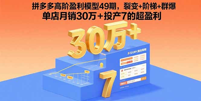 拼多多高阶盈利模型49期，裂变+阶梯+群爆  单店月销30万+投产7的超盈利-亚特