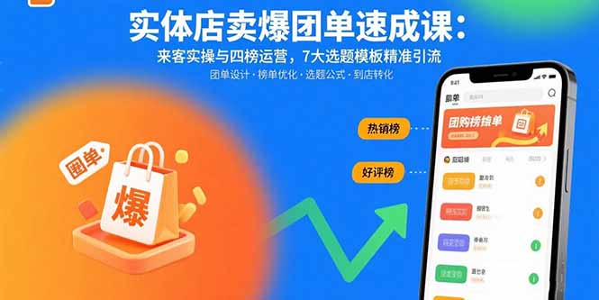 实体店卖爆团单速成课：来客实操与四榜运营，7大选题模板精准引流-亚特