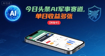 今日头条AI军事赛道，单日收益多张 ，手机可做【附指令】-亚特