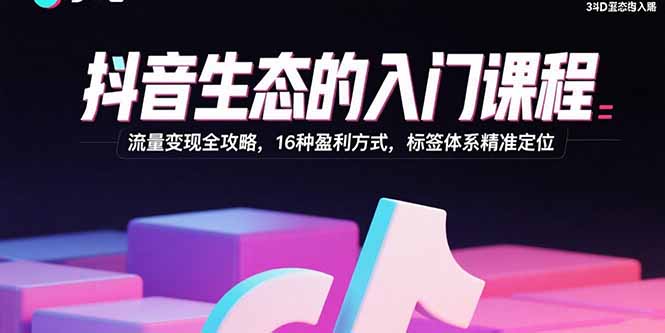 抖音生态的入门课程：流量变现全攻略，16种盈利方式，标签体系精准定位-亚特