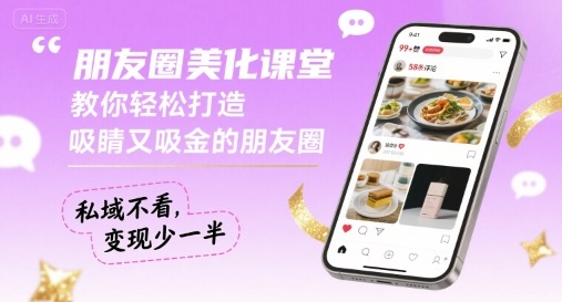 朋友圈美化课堂，教你轻松打造，吸睛又吸金的朋友圈，私域不看，变现少一半-亚特