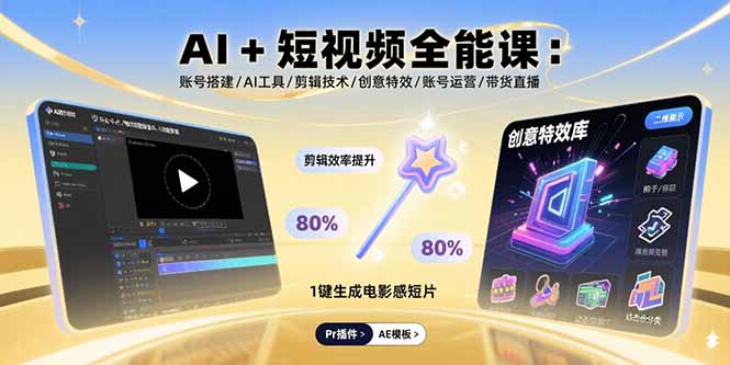 AI+短视频全能课：账号搭建/AI工具/剪辑技术/创意特效/账号运营/带货直播-亚特