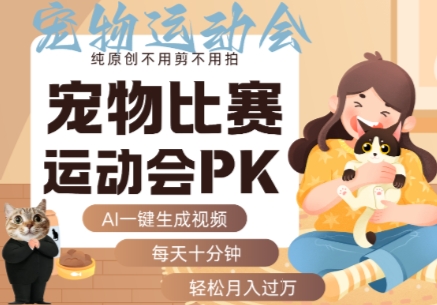 AI一键生成宠物比赛运动会PK视频,纯原创不用剪不用拍,每天十分钟,轻松月入过1W+-亚特