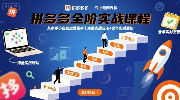 拼多多全阶实战课程,从新手小白到运营高手,海量实战玩法+全年实时更新【2025年9月更新】-亚特