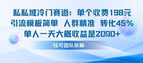 私域冷门赛道单个收费198米引流模板简单人群精准 45%的转化率单人一天大概收益多张-亚特
