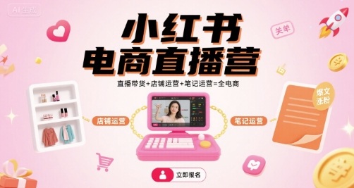 小红书电商直播营,直播带货+店铺运营+笔记运营=全电商-亚特