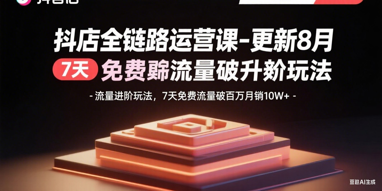 抖店全链路运营课-更新8月：流量进阶玩法，7天免费流量破百万月销10W+-亚特