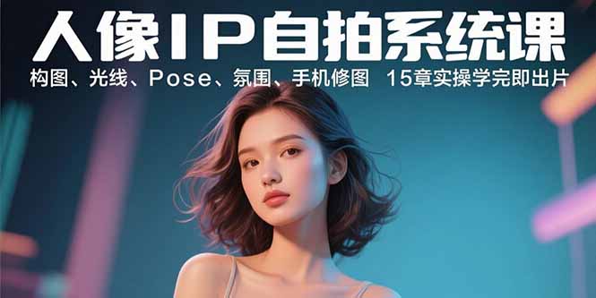人像IP自拍系统课：构图、光线、Pose、氛围、手机修图 15章实操学完即出片-亚特