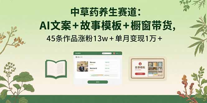 中草药养生赛道:AI文案+故事模板+橱带货,45条作品涨粉13w+单月变现1万+-亚特