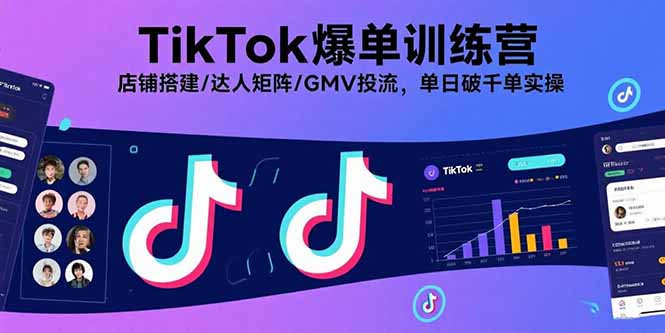 TikTok爆单训练营，店铺搭建/达人矩阵/GMV投流，单日破千单实操-亚特