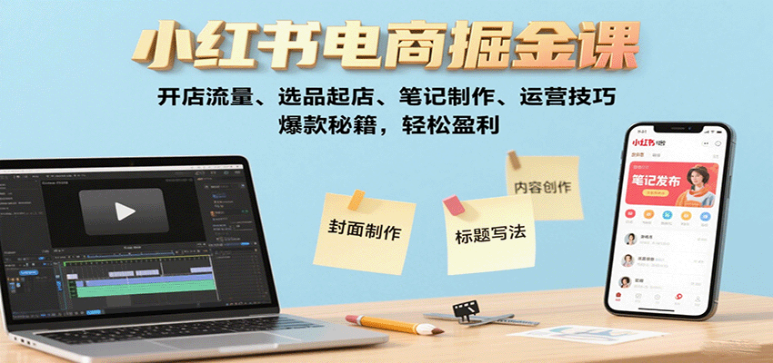 小红书电商掘金课：开店流量、选品起店、笔记制作、运营技巧，爆款秘籍，轻松盈利-亚特