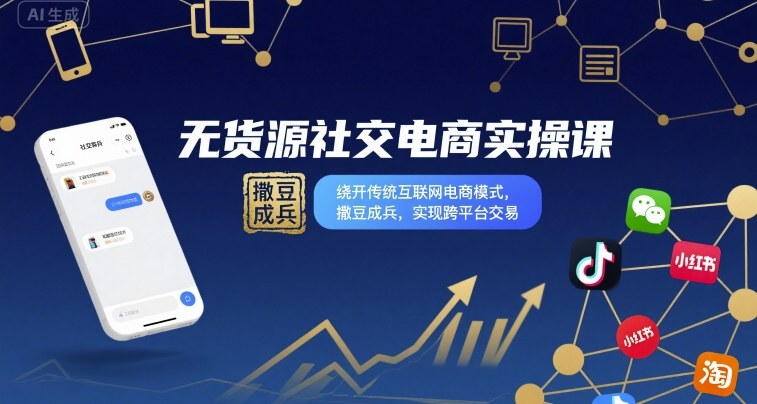 无货源社交电商实操课，绕开传统互联网电商模式，撒豆成兵，实现跨平台交易-亚特