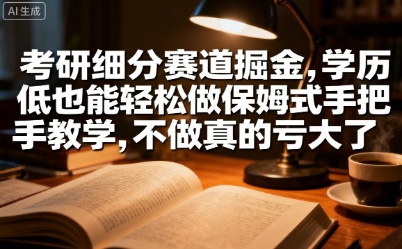 考研细分赛道掘金，日入1k+，学历低也能轻松做保姆式手把手教学，不做真的亏大了【揭秘】-亚特