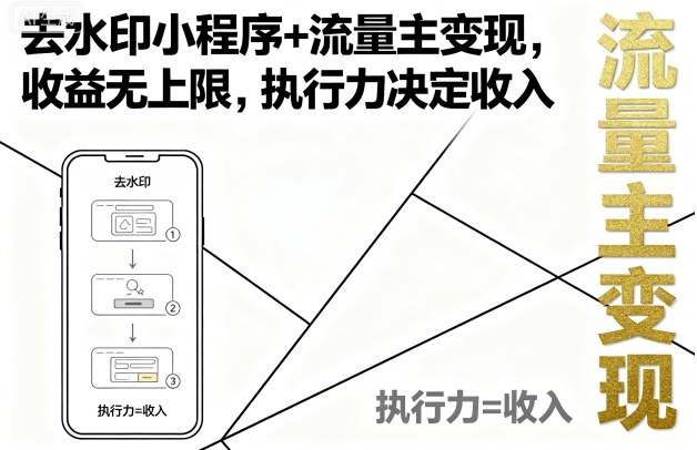 去水印小程序+流量主变现，收益无上限，执行力决定收入-亚特