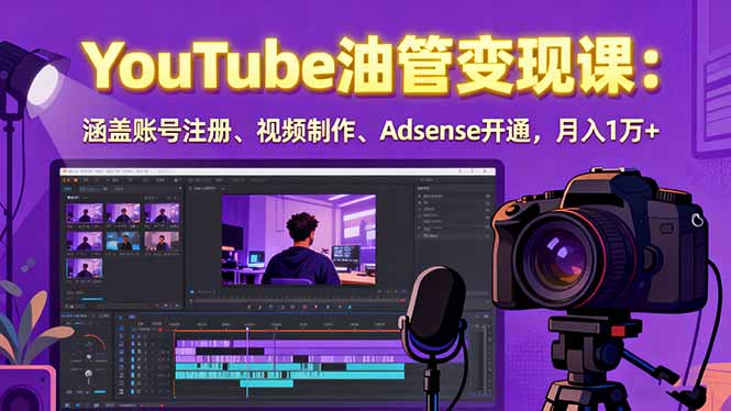2025YouTube油管变现课：涵盖账号注册、视频制作、Adsense开通，月入1万+-亚特