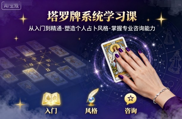 塔罗牌系统学习课，助你从入门到精通，塑造个人占卜风格，掌握专业咨询能力-亚特