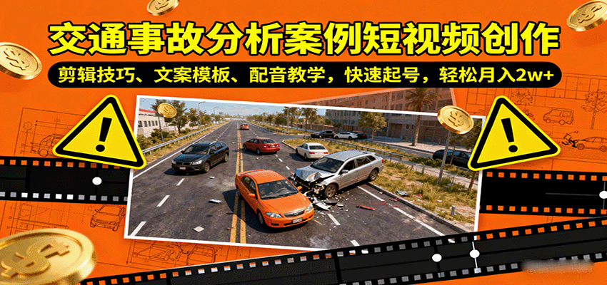 交通事故分析案例短视频创作，剪辑技巧、文案模板、配音教学，快速起号，轻松月入2w+-亚特