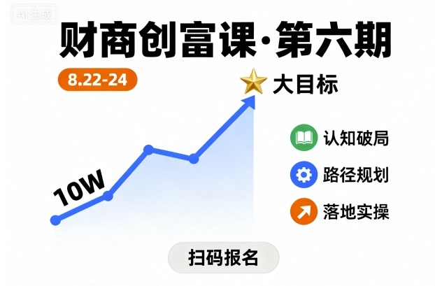 财商创富课第六期8月22-24号，如何从10W起步，一步步实现大目标-亚特