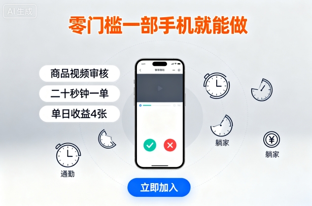 零门槛一部手机就能做，商品视频审核，通勤躺家碎片时间都能做，二十秒钟一单，单日收益4张【揭秘】-亚特