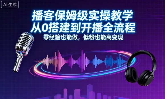 播客保姆级实操教学，从0搭建到开播全流程，零经验也能做，低粉也能高变现-亚特