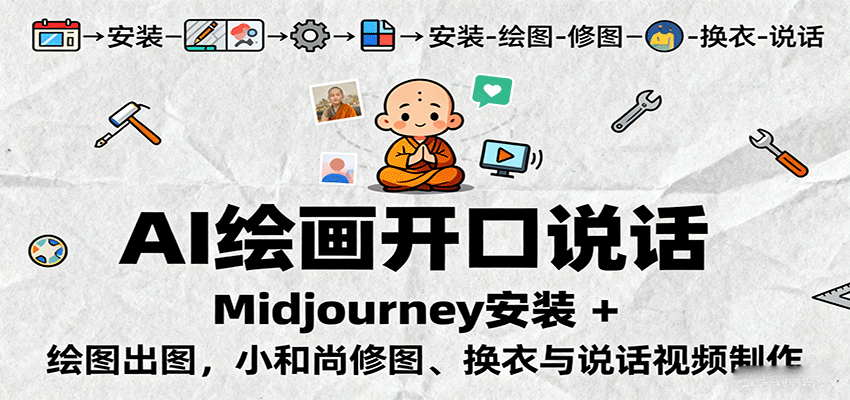 AI绘画开口说话,Midjourney安装 + 绘图出图,小和尚修图、换衣与说话视频制作-亚特