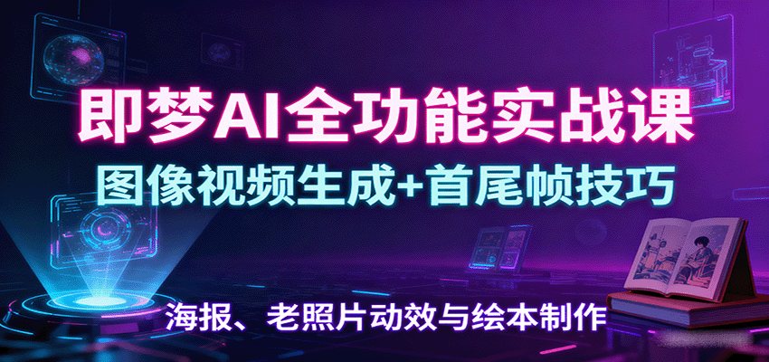 即梦AI全功能实战课：图像视频生成+首尾帧技巧，海报、老照片动效与绘本制作-亚特