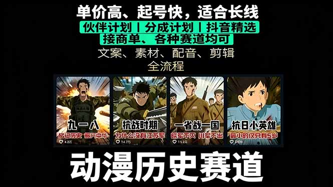 历史动漫赛道撸分成:起号、文案、素材、配音、剪辑,单视频收益破万-亚特