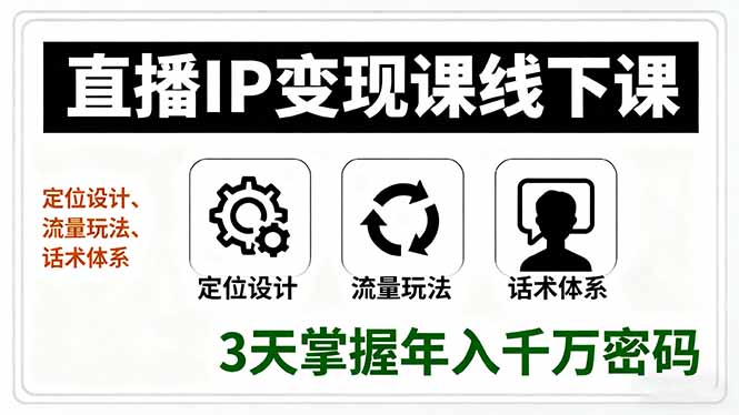 直播IP变现课线下课,定位设计、流量玩法、话术体系,3天掌握年入千万密码-亚特