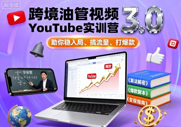 跨境油管视频YouTube实训营3.0，助你稳入局、搞流量、打爆款-亚特
