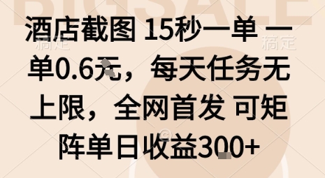 酒店截图15秒一单,一单0.6米,每天任务无上限,全网首发可矩阵单日收益3张【揭秘】-亚特