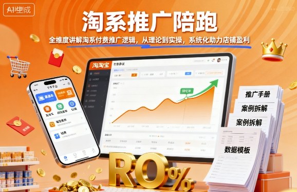 淘系推广陪跑，全维度讲解淘系付费推广逻辑，从理论到实操，系统化助力店铺盈利-亚特